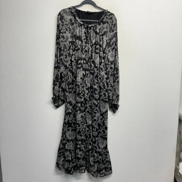 City Chic Midi Dress Black White Printed L 20 Long Sleeve - Picture 1 of 9